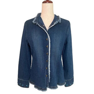 Pleats Collection Denim Jacket Large Pleated Travel Turquoise Studded Rodeo
